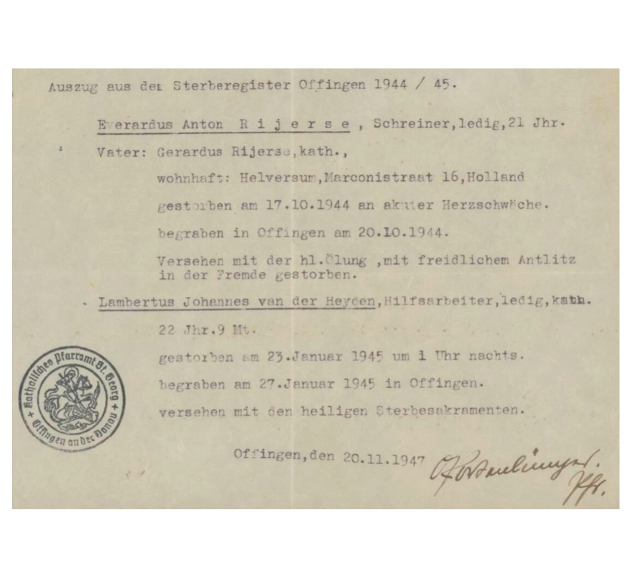 Overlijdens register Offingen